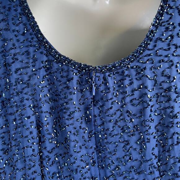 Vintage Peak Evenings Dress Womens 8 Navy Beaded Long Sheer Sleeves Maxi - Picture 5 of 13